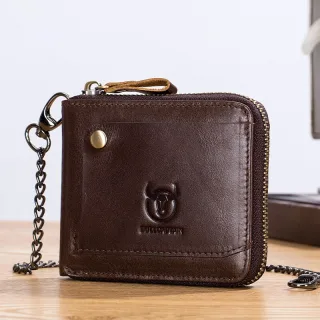BULLCAPTAIN Men Genuine Leather Wallets Multifunction Bifold Zipper Wallets RFID Anti-magnetic Multi-card Slot Card Hold