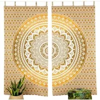 Karmandala Vorhang Vorhang Ocker-Braun blickdicht – Boho Gardinen 2er-Set 100% Baumwolle, Traditionelles Mandala Muster