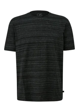 Q/S designed by - Baumwollshirt mit Melangeeffekt und Rollkante an Halsausschnitt schwarz - Gr. - M