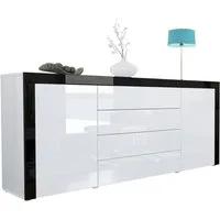 Vladon Sideboard La Paz V1 (Kommode, mit 2 Türen und 4 Schubladen), Weiß Hochglanz / Schwarz Hochglanz (167 x 72 x 35)