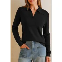 Arach&Cloz Poloshirt Damen Poloshirts Langarmshir Strickpullover Longpullover V-Shirt aus Wollmischung Herbstpullover Business CasualOutfits