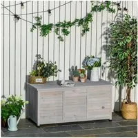 Outsunny Geräteschrank Aufbewahrungsbox, Gartentruhe, wetterbeständig (Kissenbox, 1-St., Gartenbox) für Garten, Balkon, Hellgrau