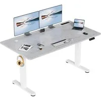 HOMALL Schreibtisch Höhenverstellbar mit 3-Buchsen und 2-USB-Ports mit kabellosem Laden (Verbreiterter Desktop 140*70cm 160/180*80cm, mit Kabelaufbewahrungsbox)