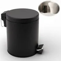 LS-LebenStil Kosmetikeimer Edelstahl Tretmülleimer Papierkorb 3L Schwarz Rund mit Deckel Fußpedal, Kosmetik-Mülleimer Treteimer Bad Badezimmer Küche Mülleimer
