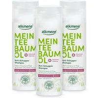 alkmene Haarshampoo 3x Teebaumöl Anti Schuppen Shampoo weniger Schuppen in 2 Wochen, 3-tlg.