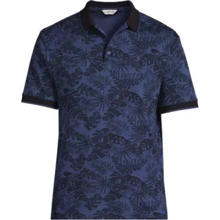 Poloshirt mit Ton-in-Ton-Print, Herren,  Blau, Baumwolle, by Lands' End