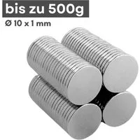 MaajeeKuto Magnet Neodym Scheibenmagnet 10x1mm N38 Supermagnet Ni-Cu-Ni 500g Haftkraft (10-St)
