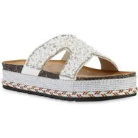 VAN HILL 21673438 KY S227 Damen Sandaletten White 38 Sandalette Damen Pantoletten Sandaletten Nieten Zierperlen Plateau