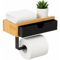 relaxdays Toilettenpapierhalter Bambus Toilettenpapierhalter mit Ablage, schwarz
