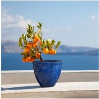 Jinfa Pflanzkübel Jinfa Blumenkübel aus Kunststoff in glasierter Keramikoptik,blau