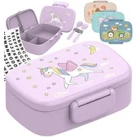 BEARFOOT Lunchbox Brotdose Kinder mit Fächern, leicht & auslaufsicher- Einhorn, Kindergarten und Schule - Mädchen und Jungen, Vesperbox, Snackbox