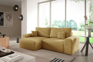Ecksofa Schlafsofa Sofa ARONA XS in Stoff Centaur Honiggelb Ottomane Links