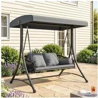 Outsunny Hollywoodschaukel mit Verstellbarem Sonnendach weichem Kissen A-Rahmen, 2-Sitzer, verstellbares Sonnendach, 2-Sitzer Gartenschaukel, 6 tlg., Schaukelbank, für Garten Terrasse 178 x 120 x 172 cm Dunkelgrau