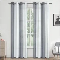 TUWENA Gardine Vorhänge mit Ösen, Streifen Voile Gardinen Halbtransparent 2er Set, Moderner Wohnstil Gardinen für Wohnzimmer Schlafzimmer Mehrere Größen