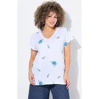 Ulla Popken T-Shirt T-Shirt Stickerei Oversized V-Ausschnitt Halbarm
