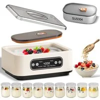 SWGOTA Joghurtbereiter Joghurtbereiter, 1,6 L SUS304-Innenbehälter, Temperatur & Timer, OLED, 9 Borosilikat-Gläser für Fermentation, Joghurt, Natto & Reiswein