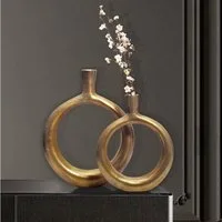 FINEBUY Tischvase FB65089 Vase 2er Set Blumenvase Aluminium Donut Modern Rund Wohndeko (Blumenvase 2-teilig, Tischvase Wohndeko Tischdeko), Donut-Form, Vase 2er Set Aluminium Modern Gold