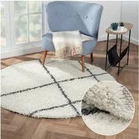 Myflair Möbel & Accessoires Hochflor-Teppich My Shaggy Raute, rund, Höhe: 37 mm, Shaggy, Scandi Rauten Design, leicht glänzend, extra flauschig