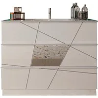 welltime Waschtisch "Vittoria", 3 Schubkästen, Breite 100 cm, Soft-Close, inkl. Keramik-Einsatzbecken, Front m. Siebdruck u. Spiegel