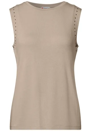 Street One - Jerseytop mit Nieten beige - Gr. - 40