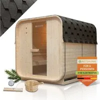 Artsauna Fasssauna Nolvik, BxTxH: 185 x 220 x 194 cm, 38 mm, Für 6 Personen, 8 kW Saunaofen, Fichtenholz, Zubehör-Set