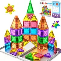 POPOLIC Magnetische Bausteine - 54 Teile Mini Magnetbausteine Reiseset Magnetspielbausteine, (54 St., Magnetspielzeug Reisespielzeug Magnet Kinder Spiel Bausteine), Magnetic Tiles Geschenk Spielzeug ab 3 4 5 6 7+ Jahre Junge Mädchen