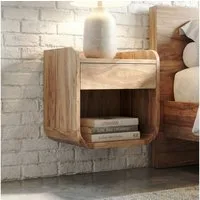 FINEBUY Nachttisch FB117958 Nachttisch für Wandmontage 35x33cm Wandnachttisch Schwebend (Kompaktes Schlafzimmermöbel mit Schublade), Hängendes Echtholzregal mit offenem Fach