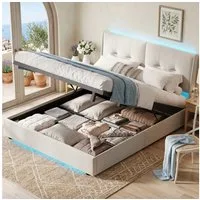 zebery Stauraumbett Polsterbett Doppelbett Mit hydraulischer Funktion (Packung, 1-tlg., Mit Bettkasten), 160x200 cm,LED-Leuchten,Kopfteil und Bettgestell,Samt,Beige