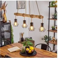 hofstein Pendelleuchte »Pomari« Vintage Hängelampe aus Metall/Holz/Kordel in Schwarz/Natur, ohne Leuchtmittel, Hängeleuchte mit verstellbarer Höhe max. 172cm, 4xE27