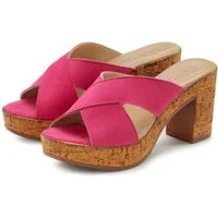 LASCANA Sommerschuh, offener Schuh, Sandalette, Mule, Pantolette aus Leder mit Blockabsatz in Kork-Optik
