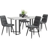 Flieks Essgruppe, (Set, 5-tlg., 140×80cm Tischplatte), Esstisch mit 4 Stühlen Set Küchetisch Esszimmerstuhl Samt, Metallbeine