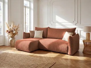 Ecksofa Schlafsofa MAILAND XS in Stoff Rostbraun Ottomane Links