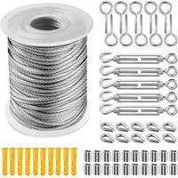 TUWENA Drahtseil Drahtseil Edelstahl 30m Seilspanngarnitur mit Ösen 56Pcs Stahlseil Kit, Für Light Suspension Zelte, Wäscheleine, Gardinenseil, Kletterpflanzen
