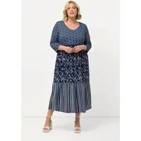 Ulla Popken Maxikleid Jerseykleid Mustermix A-Linie V-Ausschnitt 3/4-Arm