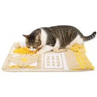 lionto Tier-Beschäftigungsspielzeug für Katzen, Futterspielmatte 70x60 cm, gelb/braun, Polyester, mit Anti-Rutsch-Unterseite, zur geistigen Förderung & Stressreduktion