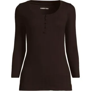 Henley-Shirt mit 3/4 Ärmeln für Damen, Damen, size: regular, Braun, Baumwoll-Mischung, by Lands' End