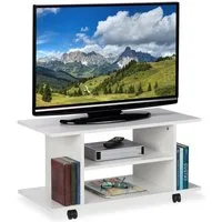 relaxdays TV-Regal TV Board mit Rollen weiß, 1-tlg.