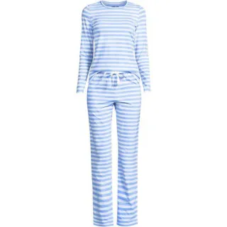 Gemustertes Pyjama-Set aus Baumwoll-Jersey, Damen,  Blau, Elasthan/Baumwoll-Mischung, by Lands' End