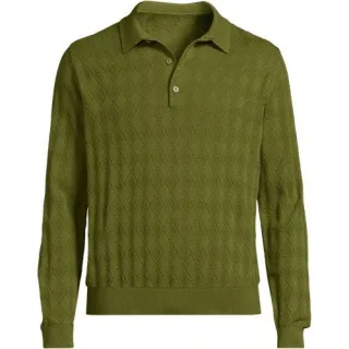 Feinstrick-Poloshirt für Herren, Herren, size: regular, Grün, Baumwolle, by Lands' End