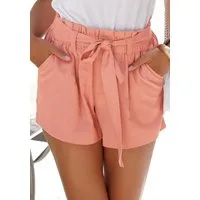 LASCANA Shorts aus leichtem Leinen-Mix (mit Bindegürtel) im Paperbag-Stil, kurze Hose, Leinenhose, Sommerhose, Strandhose