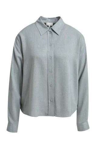 Milano Italy - oversized blouse w/ collar half placket 1/1 sleeve grey melange - Gr. - 44