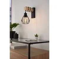 EGLO Wandleuchte TOWNSHEND 5 Wandlampe, Stahl und Holz, E27, IP20, Wohnzimmerlampe, ohne Leuchtmittel, Wand-/Deckenleuchte, Wohnzimmer, L14 x H27,5 cm, schwarz, braun