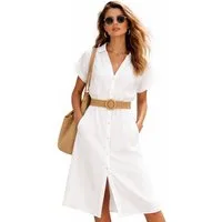Eight2Nine Sommerkleid Leinenkleid Damen atmungsaktiv V-Ausschnitt Hemdblusen Kleid Sommer