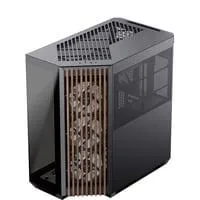 V1-W-BK-v3, Tower-Gehäuse schwarz, Tempered Glass x 2, Holz-Verkleidung