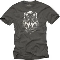 MAKAYA T-Shirt mit Wolfskopf Vintage Wolf Motiv für Männer Wikinger Mond Viking (Schwarz, Blau, Grün, Blaugrau, Grau, S, M, L, XL, XXL, 3XL, 4XL, 5XL) Baumwolle