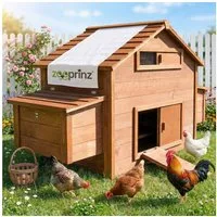 Zooprinz Hühnerstall Hühnervoliere Hühnerhaus Happyfarm, Winterfest, Wetterfest, Massivholz, Metall Kotschublade, Rampe, Türklappe, Klappdach