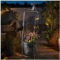 MARELIDA LED Solarleuchte LED Solar Wasserhahn mit Blumentopf Deko Balkon Gartenbeleuchtung 60cm, LED Classic, warmweiß (2100K bis 3000K)