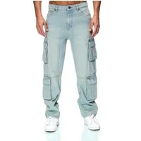 iKENNAS Cargojeans Herren Jeans Cargohose Baggy Loose Hose l (7006-2) Blau W29 / L32