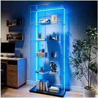 Simurq Glasvitrine Standvitrinen mit LED Beleuchtung Vitrinenschrank mit Glastür Sammlervitrine aus gehärtetes Glas,Modernes rahmenloses Design