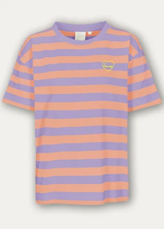 THE FASHION PEOPLE - Striped T-Shirt embroidery violet bloom stripe - Gr. - L